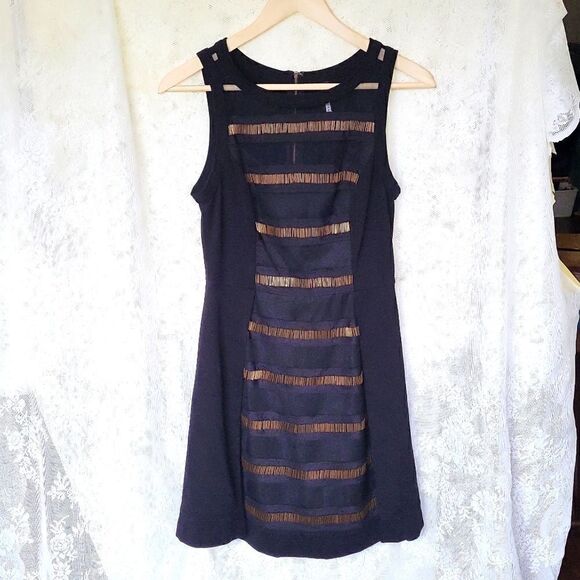 Anthropologie Plenty by Tracy Reese Black ALine Dress with Gold Bead Accent Sz 4 - Picture 2 of 7